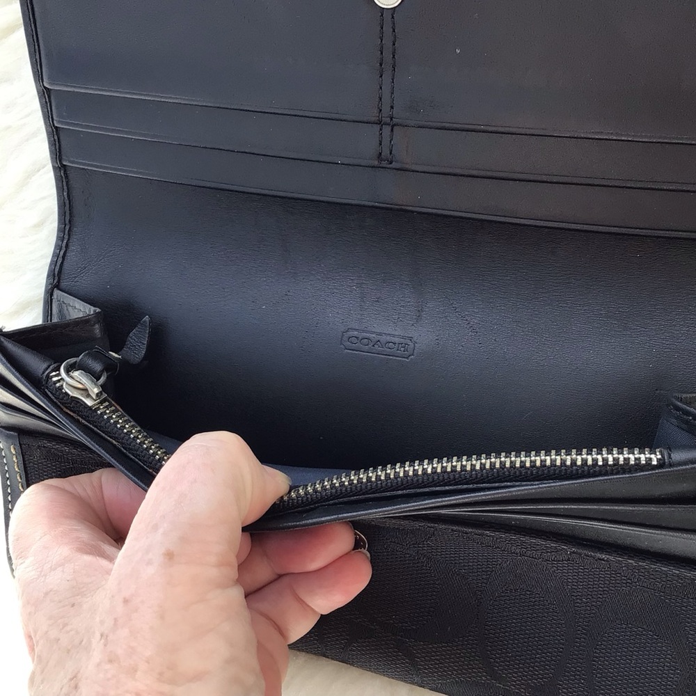 Coach Monogrammed Canvas Coated and Leather Long Wallet Clutch/Organizer Black - Picture 6 of 14